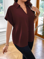 Vionelle Camisa casual e casual de Plus Size com mangas morcego sólidas para o verão feminina