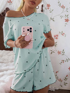 Pijama Feminino Blusa e Short Confortável Estampa Coração