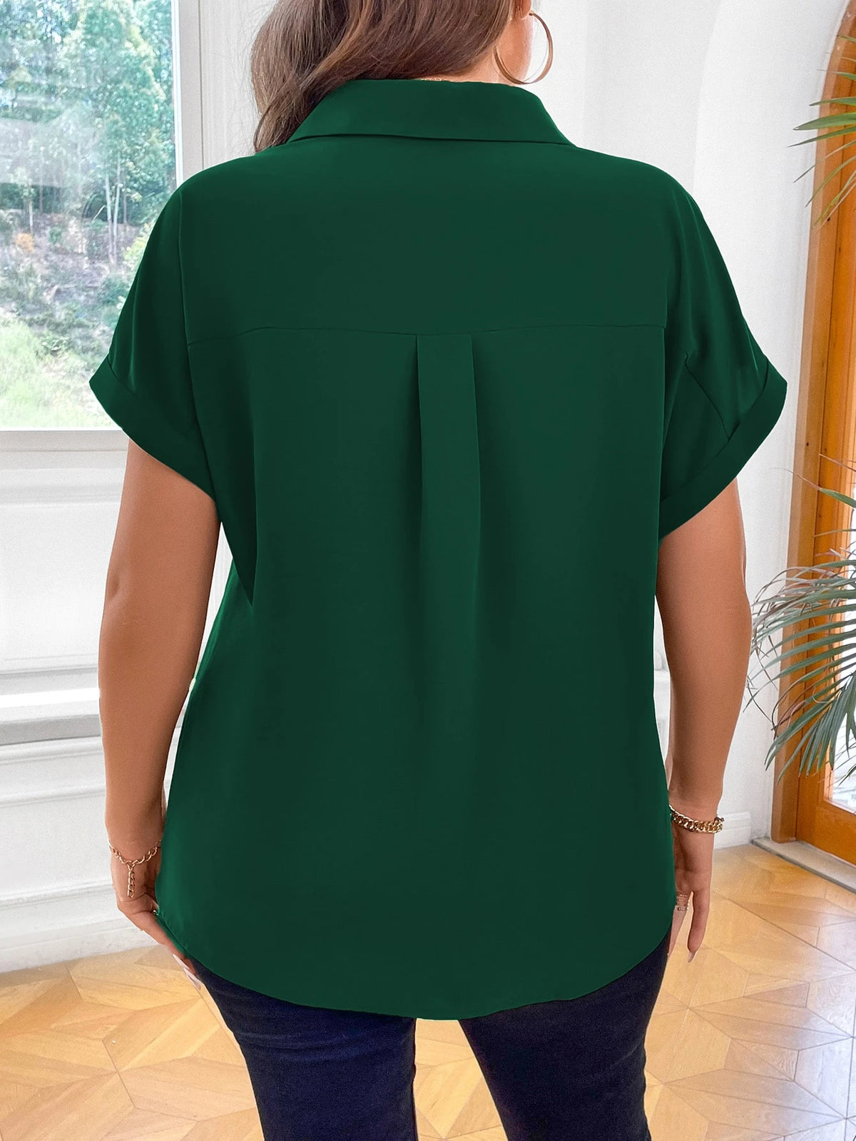 Vionelle Camisa casual e casual de Plus Size com mangas morcego sólidas para o verão feminina