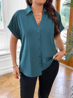 Vionelle Camisa casual e casual de Plus Size com mangas morcego sólidas para o verão feminina