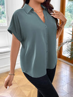 Vionelle Camisa casual e casual de Plus Size com mangas morcego sólidas para o verão feminina