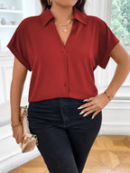 Vionelle Camisa casual e casual de Plus Size com mangas morcego sólidas para o verão feminina