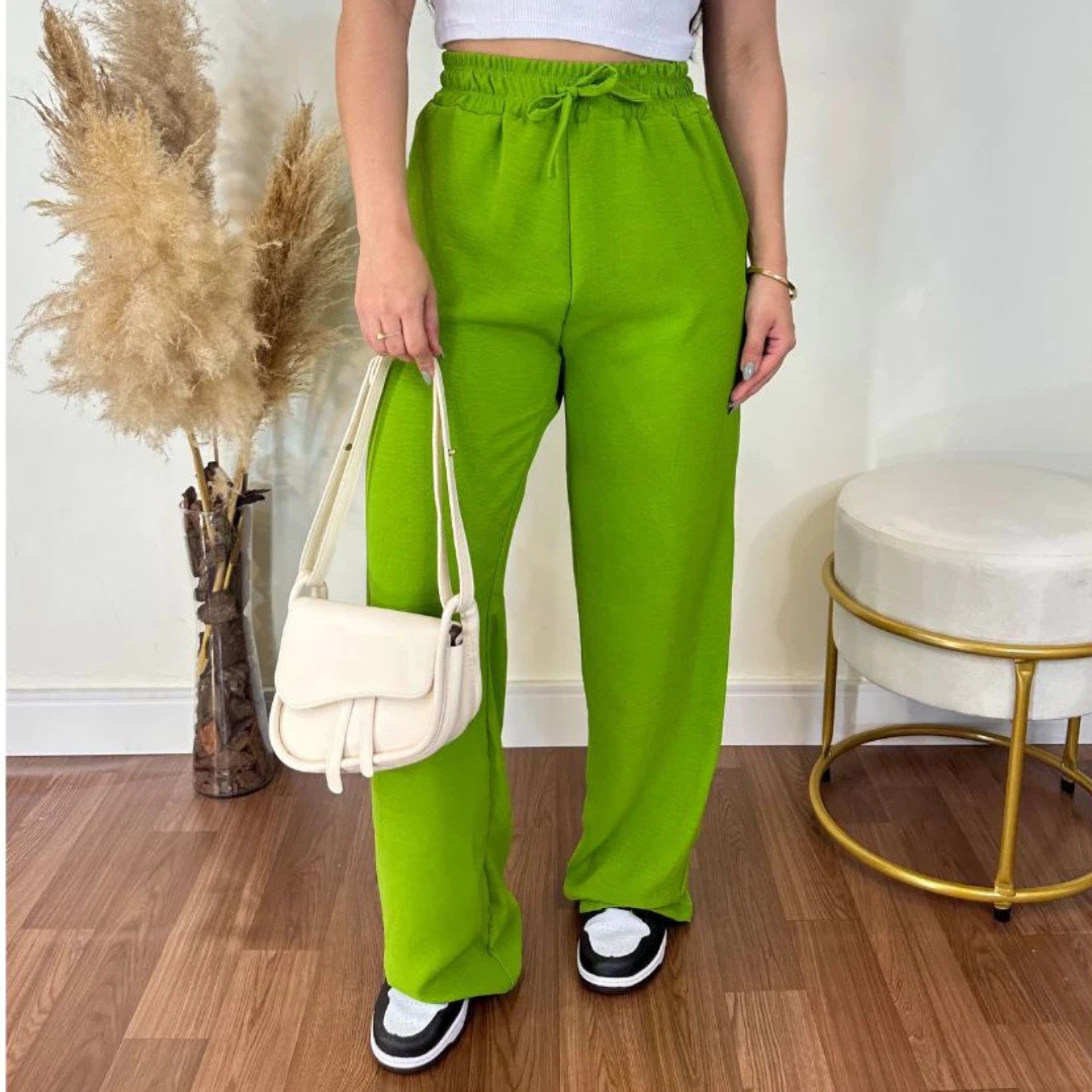 Calça Feminina Pantalona com Bolso Cintura Alta