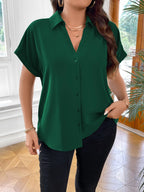 Vionelle Camisa casual e casual de Plus Size com mangas morcego sólidas para o verão feminina