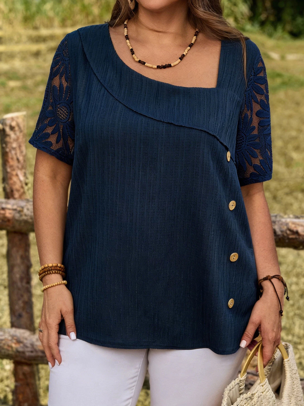 Blusa Plus Size Feminina Tecido Canelado Gola Assimétrica 
