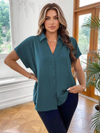 Vionelle Camisa casual e casual de Plus Size com mangas morcego sólidas para o verão feminina