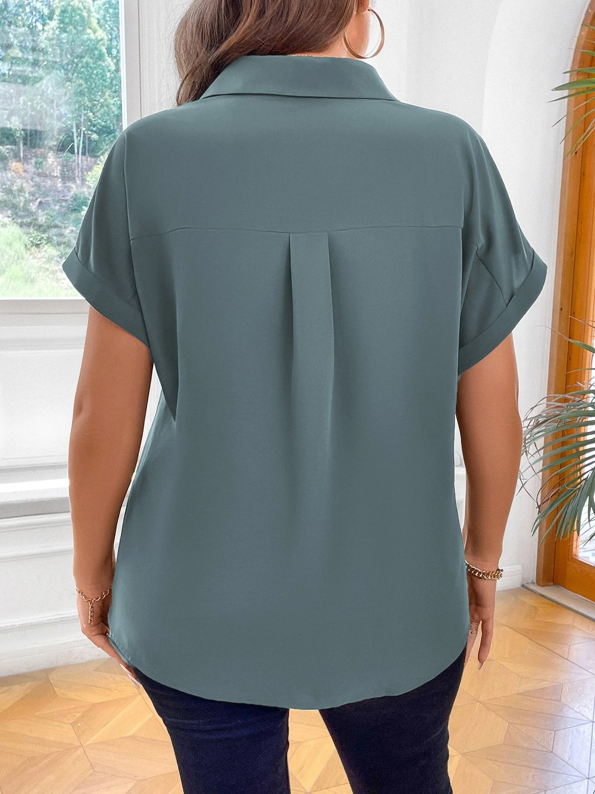Vionelle Camisa casual e casual de Plus Size com mangas morcego sólidas para o verão feminina