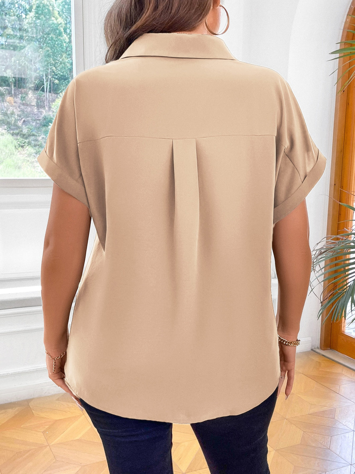 Vionelle Camisa casual e casual de Plus Size com mangas morcego sólidas para o verão feminina