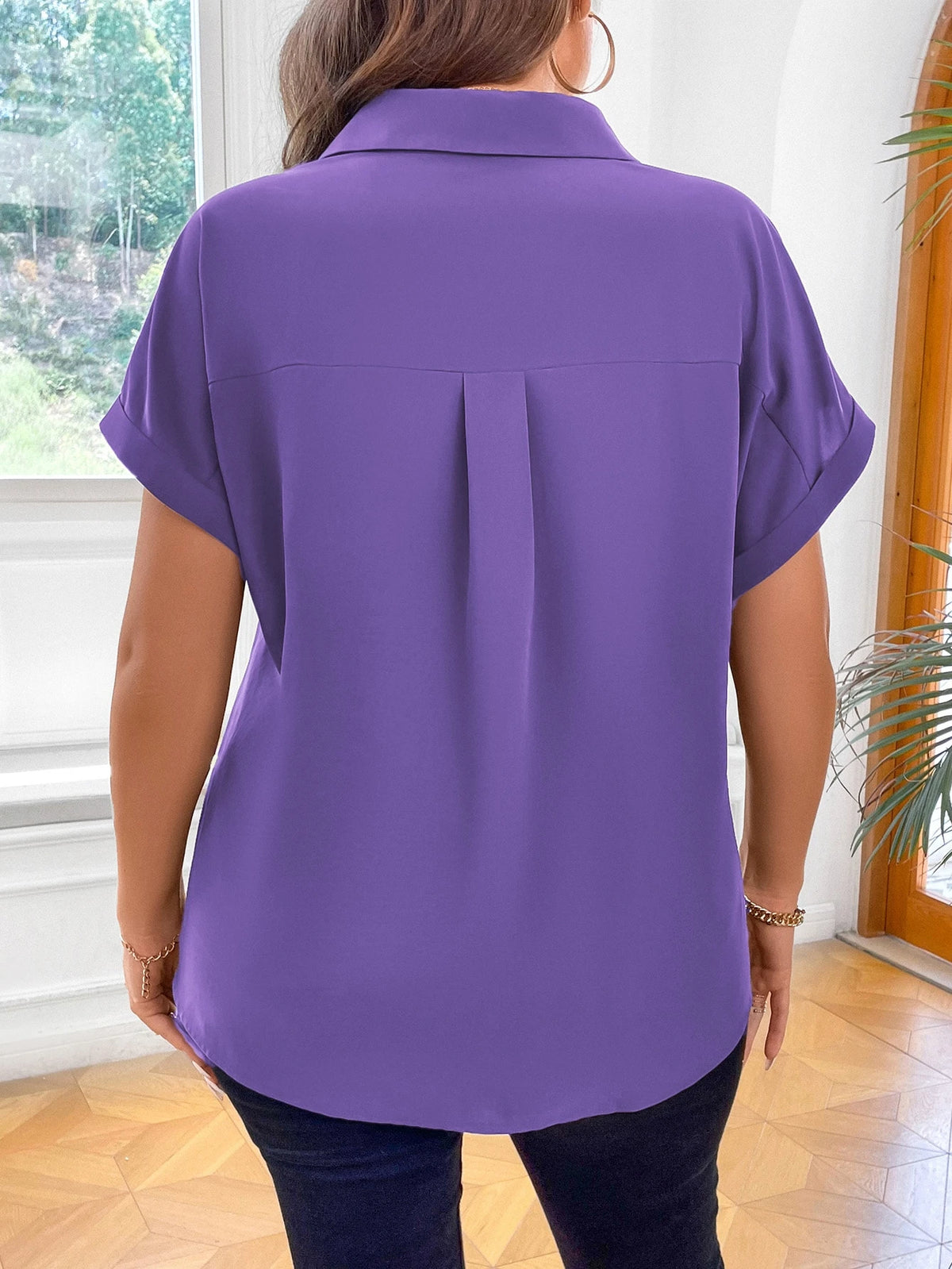 Vionelle Camisa casual e casual de Plus Size com mangas morcego sólidas para o verão feminina