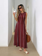 Vestido Longo Verão Listrado Sem Mangas