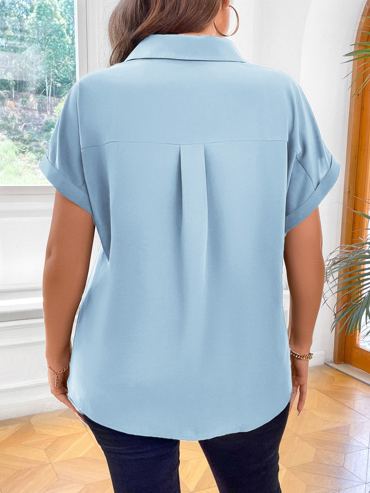 Vionelle Camisa casual e casual de Plus Size com mangas morcego sólidas para o verão feminina