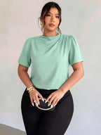 Blusa Plus Size Feminina Gola Alta Manga Curta