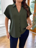 Vionelle Camisa casual e casual de Plus Size com mangas morcego sólidas para o verão feminina