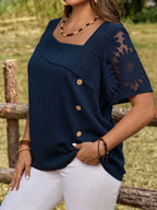 Blusa Plus Size Feminina Tecido Canelado Gola Assimétrica 