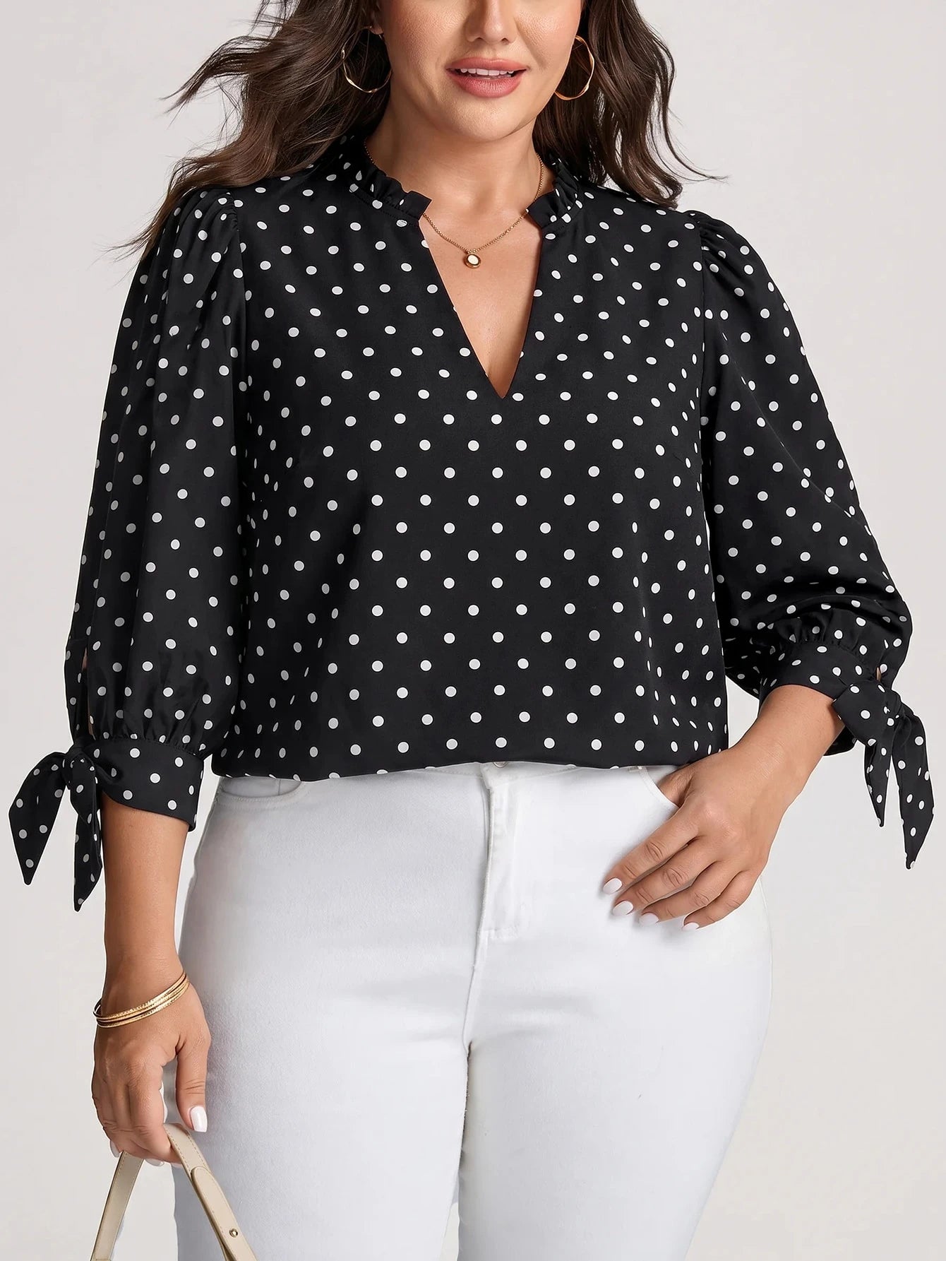 Camisa Plus Size Feminina Meia Manga com Babado