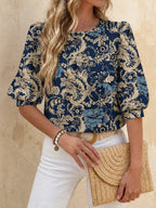 EMERY ROSE Camisa Casual de Manga Lanterna Estampada para Mulheres