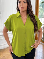Vionelle Camisa casual e casual de Plus Size com mangas morcego sólidas para o verão feminina