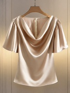 Blusa Plus Size Elegante Manga Curta Gola Boba Cetim