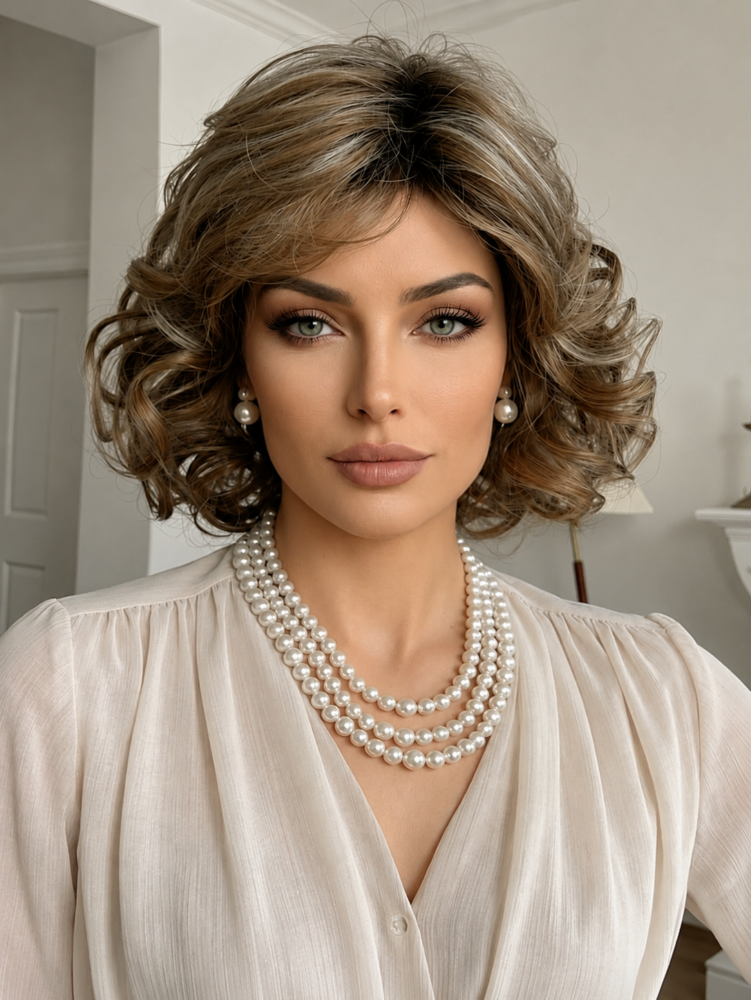 Peruca Feminina Cabelo Curto no Ombro Ondulado com Franja