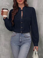 Camisa Feminina Elegante com Laço e Botões Texturizada 100% Algodão