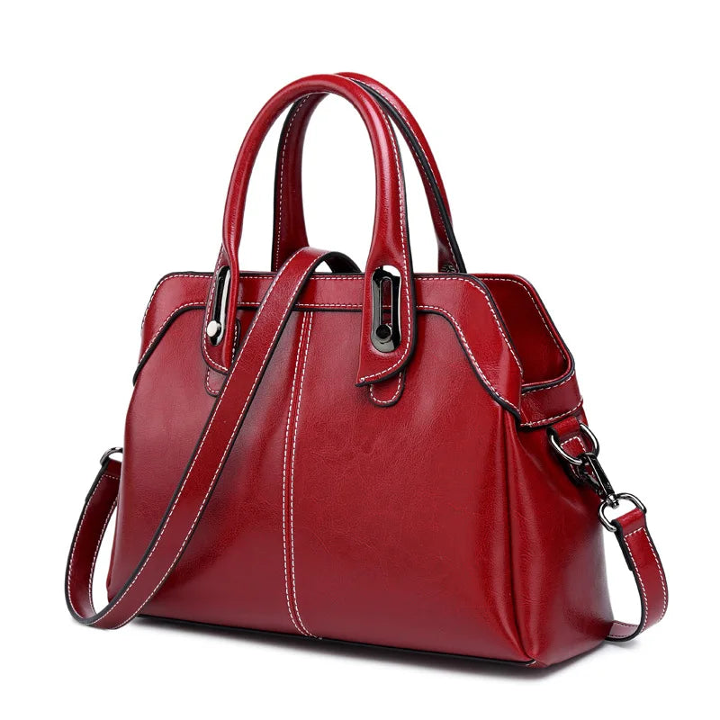 Bolsa feminina de couro genuíno alça superior ombro cruz corpo saco moda cera óleo bolsas e bolsas mensageiro tote bags