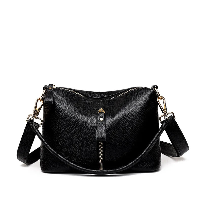 Bolsa Feminina Tiracolo de Couro com Zíper Frontal Média