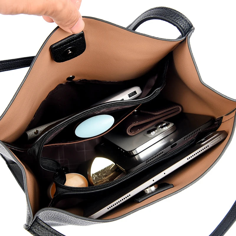 Bolsa Grande de Couro Legítimo Feminina de Ombro 