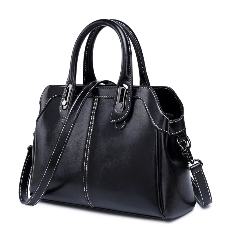 Bolsa feminina de couro genuíno alça superior ombro cruz corpo saco moda cera óleo bolsas e bolsas mensageiro tote bags