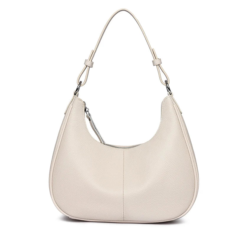 Bolsa Transversal Feminina de Couro Genuíno 100% para Ombro, Grande Capacidade, Modelo Meia-Lua, Bolsas Femininas de Couro Bovino de Grife, Sacola de Viagem/Uso Diário