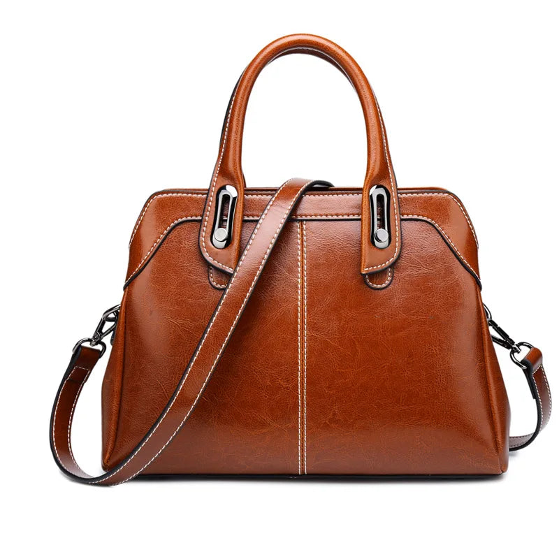 Bolsa feminina de couro genuíno alça superior ombro cruz corpo saco moda cera óleo bolsas e bolsas mensageiro tote bags