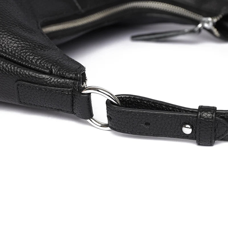 Bolsa Transversal Feminina de Couro Genuíno 100% para Ombro, Grande Capacidade, Modelo Meia-Lua, Bolsas Femininas de Couro Bovino de Grife, Sacola de Viagem/Uso Diário
