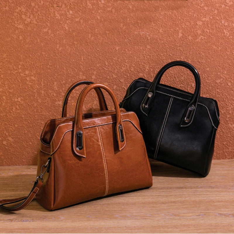 Bolsa feminina de couro genuíno alça superior ombro cruz corpo saco moda cera óleo bolsas e bolsas mensageiro tote bags