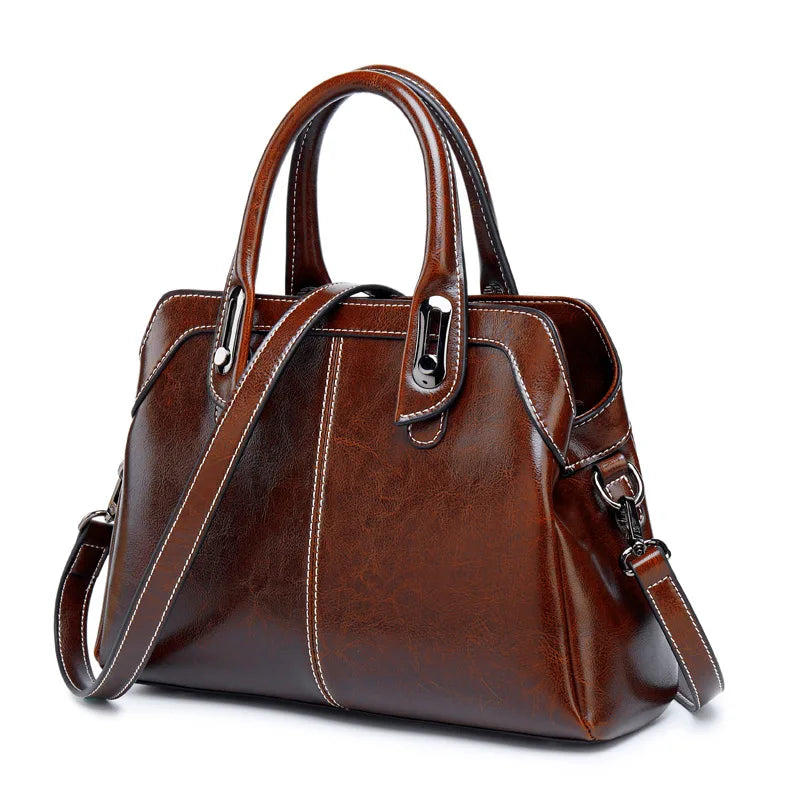 Bolsa feminina de couro genuíno alça superior ombro cruz corpo saco moda cera óleo bolsas e bolsas mensageiro tote bags