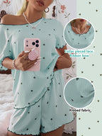 Pijama Feminino Blusa e Short Confortável Estampa Coração