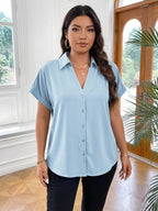 Vionelle Camisa casual e casual de Plus Size com mangas morcego sólidas para o verão feminina