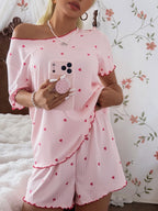Pijama Feminino Blusa e Short Confortável Estampa Coração