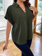 Vionelle Camisa casual e casual de Plus Size com mangas morcego sólidas para o verão feminina