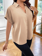 Vionelle Camisa casual e casual de Plus Size com mangas morcego sólidas para o verão feminina