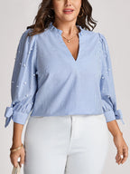 Camisa Plus Size Feminina Meia Manga com Babado