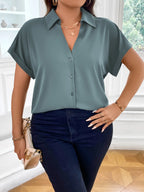 Vionelle Camisa casual e casual de Plus Size com mangas morcego sólidas para o verão feminina