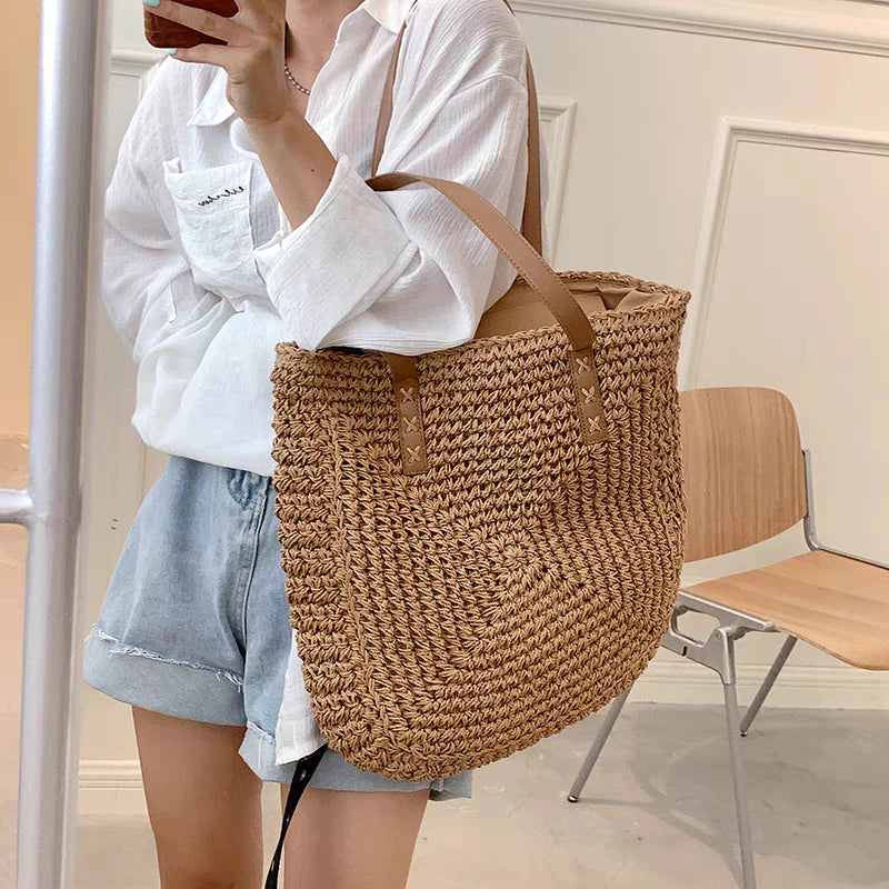 Bolsa Feminina de Palha Grande de Praia