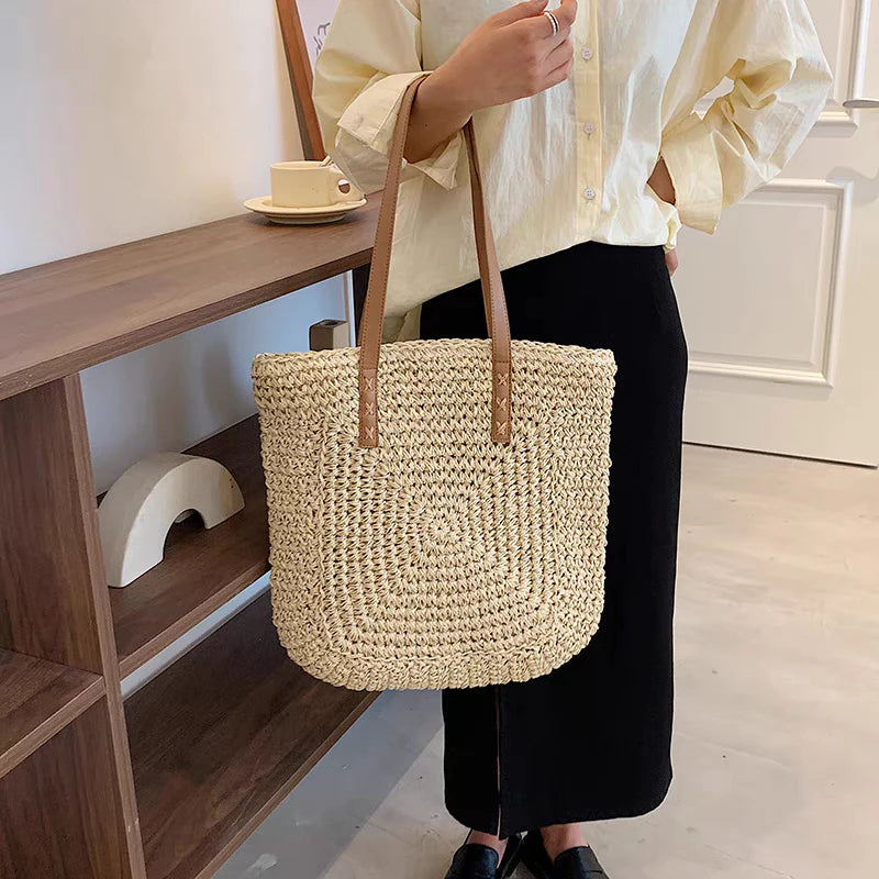 Bolsa Feminina de Palha Grande de Praia