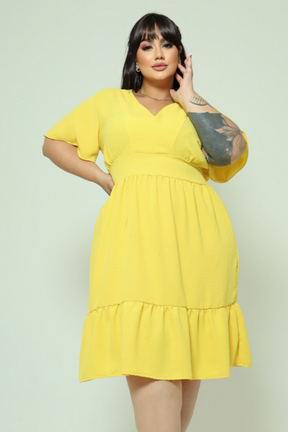Vestido Curto Plus Size Manga Curta