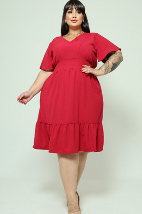 Vestido Curto Plus Size Manga Curta