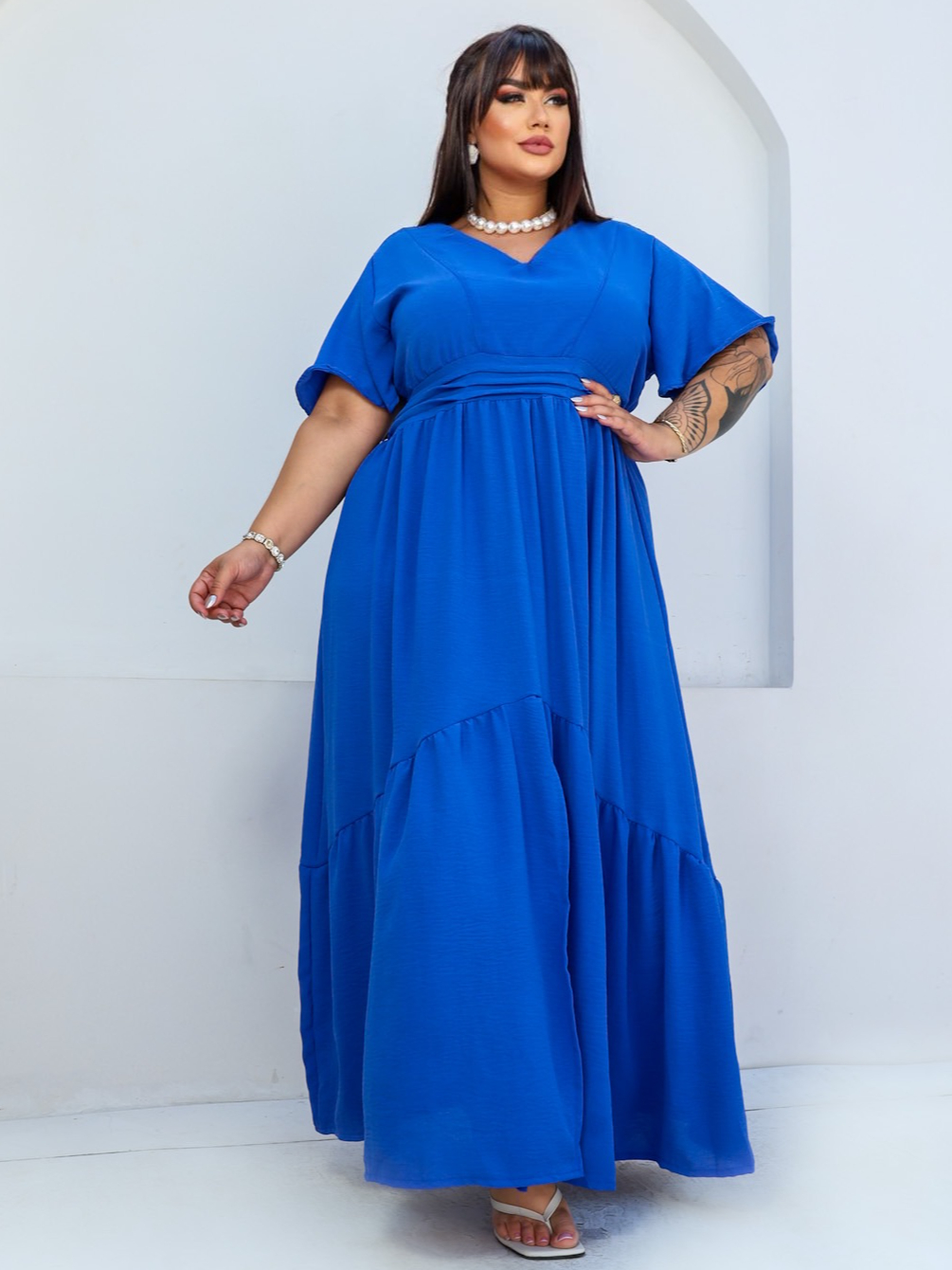 Vestido Longo Plus Size Drapeado