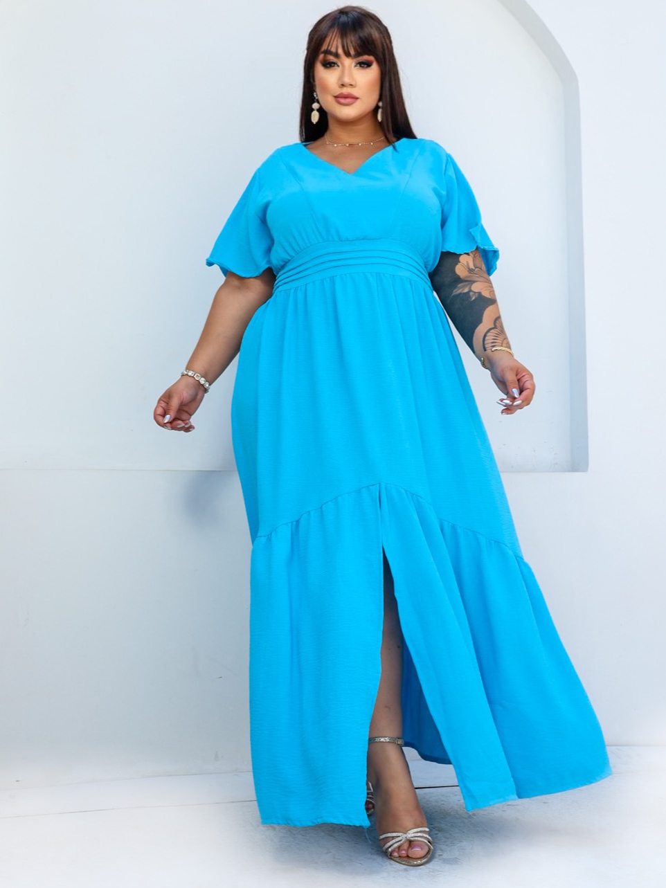 Vestido Longo Plus Size Drapeado