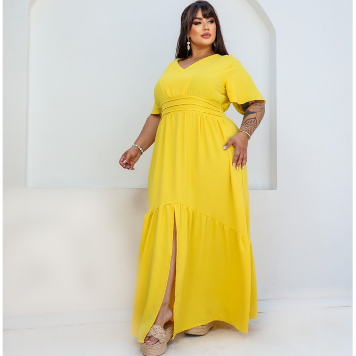 Vestido Longo Plus Size Drapeado