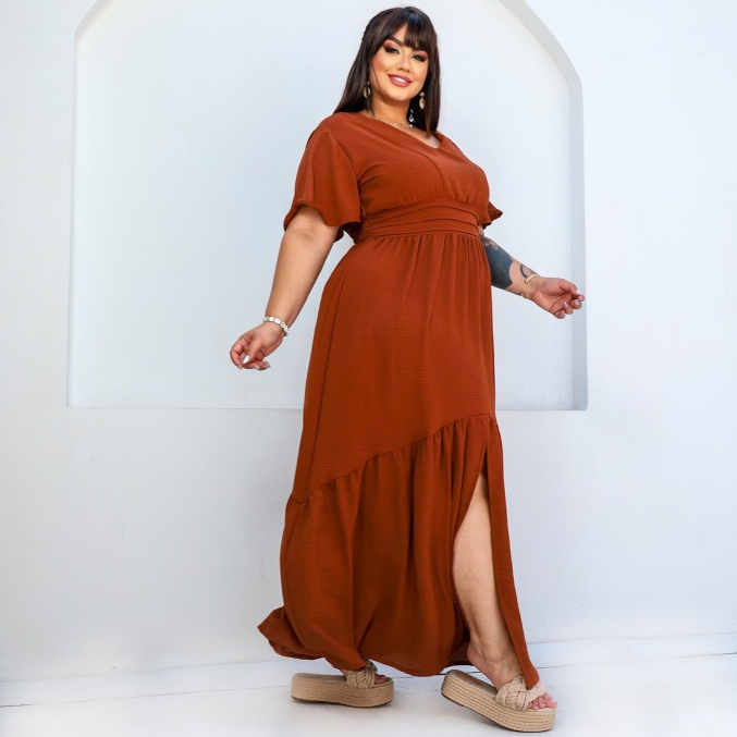 Vestido Longo Plus Size Drapeado