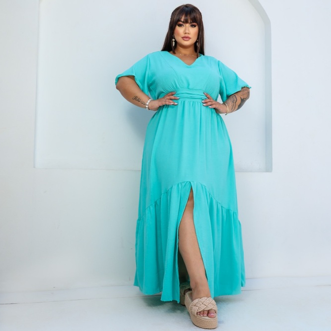 Vestido Longo Plus Size Drapeado