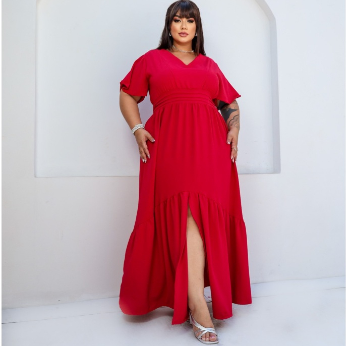 Vestido Longo Plus Size Drapeado